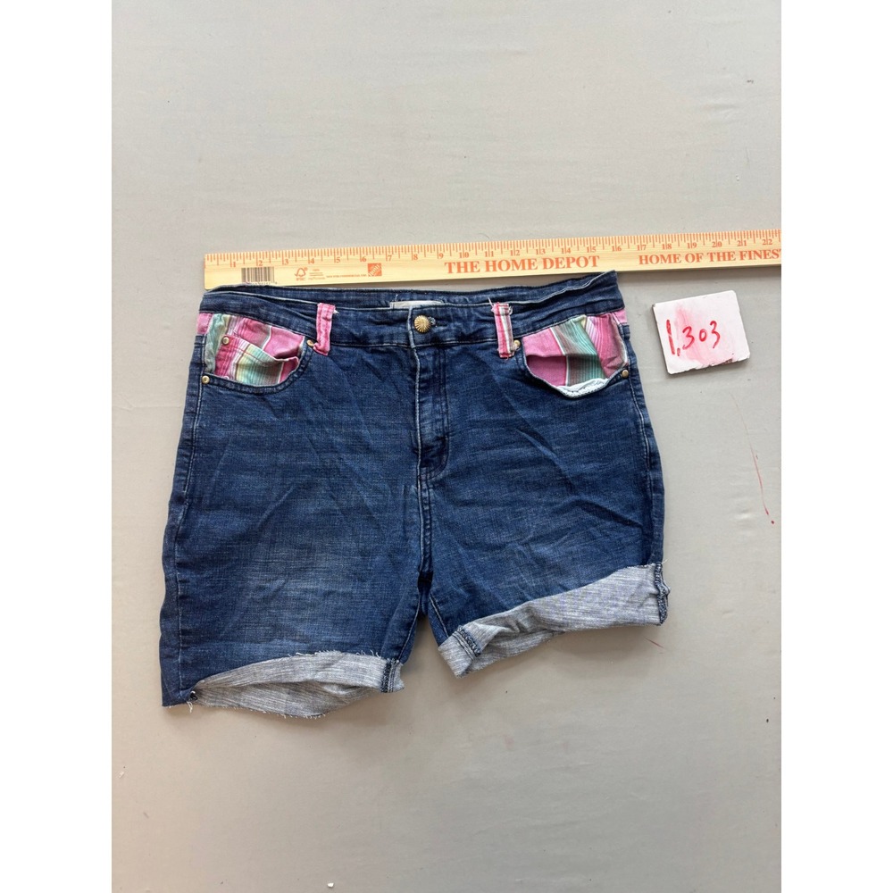 Ranch Dressn Denim Shorts Womens 12 Dark Wash Striped Pockets Western Cuffed